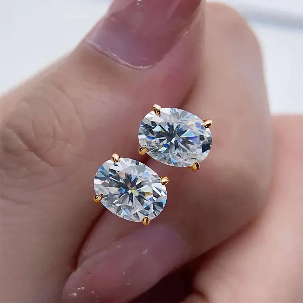 3carat Oval Cut Moissanite Solitaire Diamond Stud Earrings for Women Men 925 Sterling Silver Plated 18k Yellow Gold Ear Studs