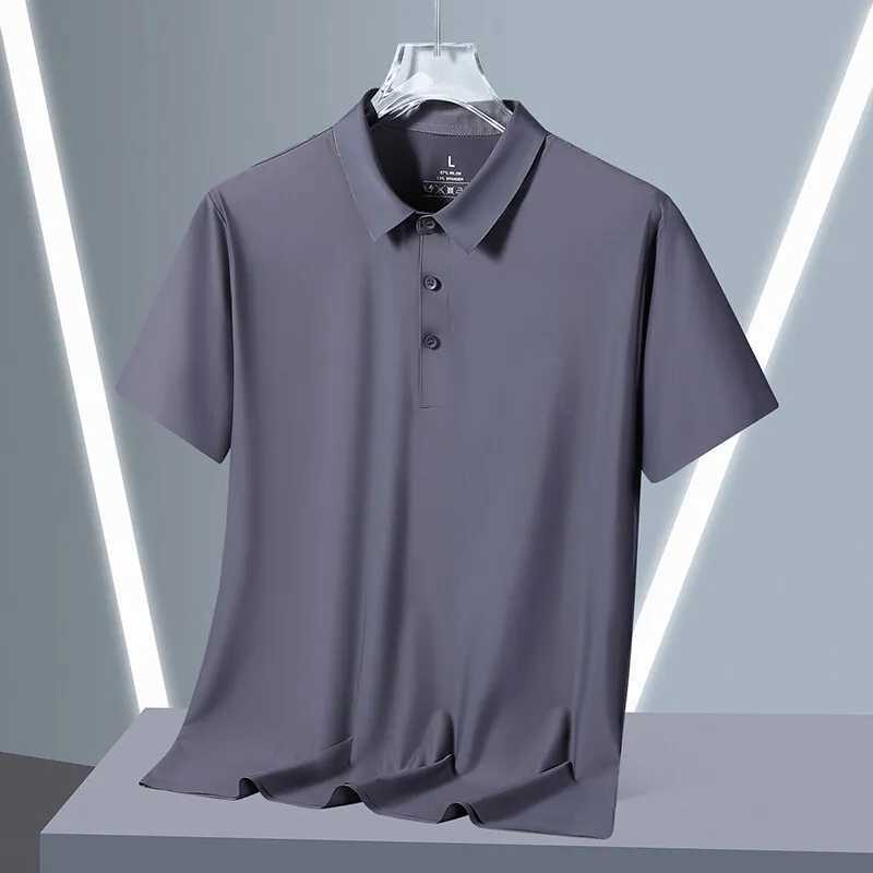 Ice silk polo shirt mens loose collared short sleeved T-shirt dad business suit solid color T-shirt W250414