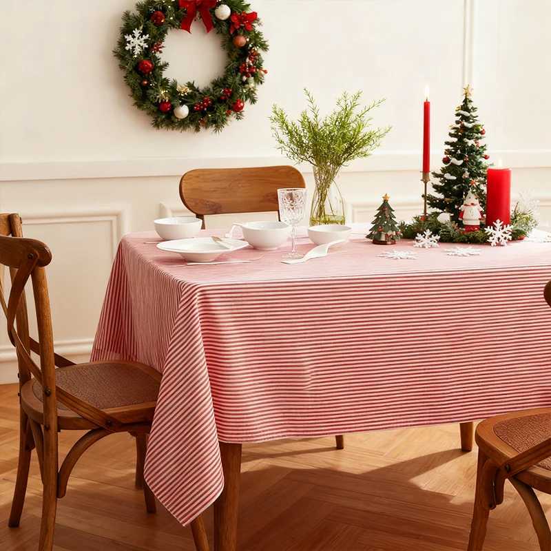 Christmas Christmas Red and White Striped Polyester Cloth Tablecloth for Party Restaurant Kitchen Table Decoration Y251113