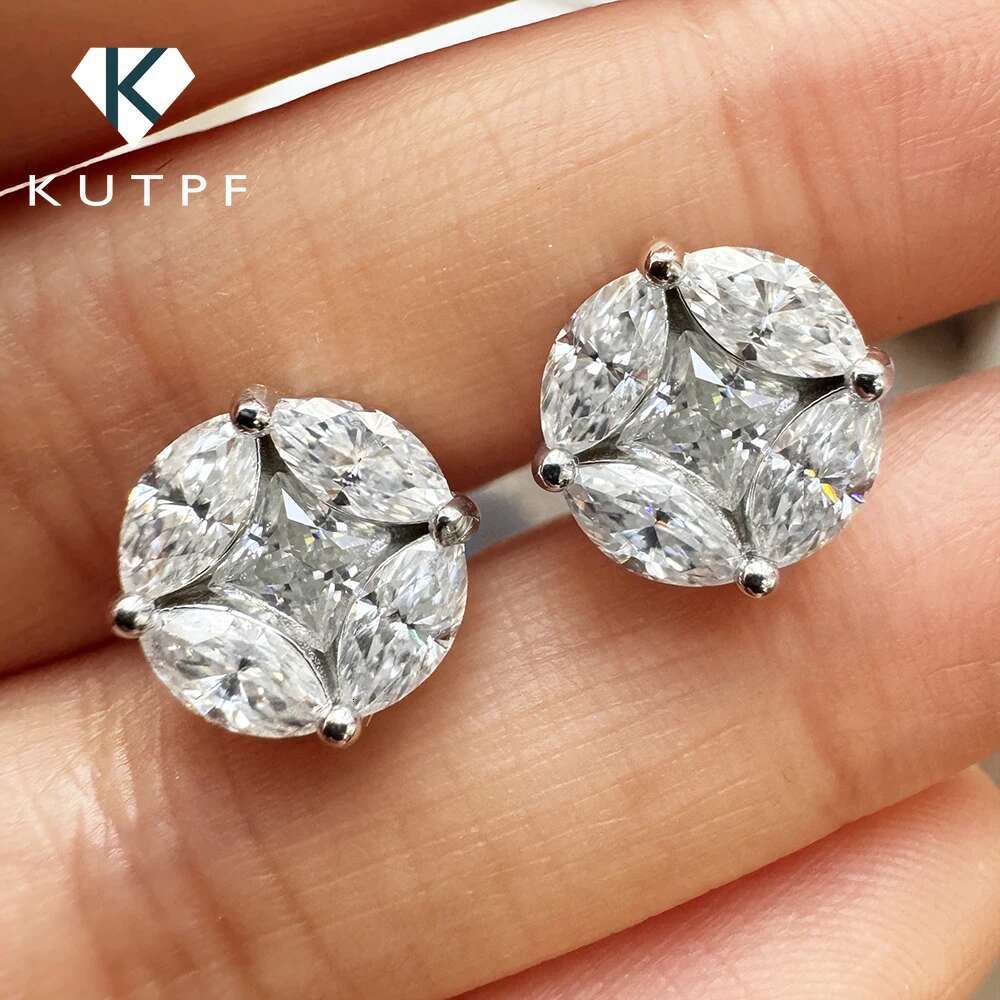 10mm Cluster Star Moissanite Stud Earrings with Certificates 925 Sterling Silver Princess/Marquise Cut Diamond Earring for Women