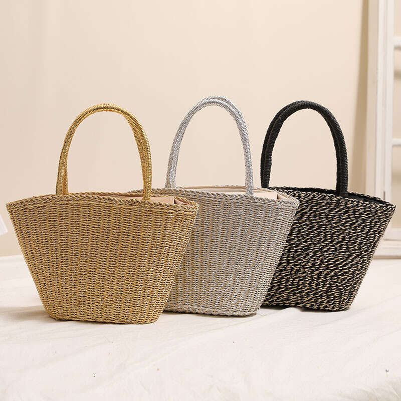 Handmade Beach Bag Korean Gold And Silver Grass New Fashionable Solid Color Woven Women's Vacation Beach Bag, Niche Handbag Kq2