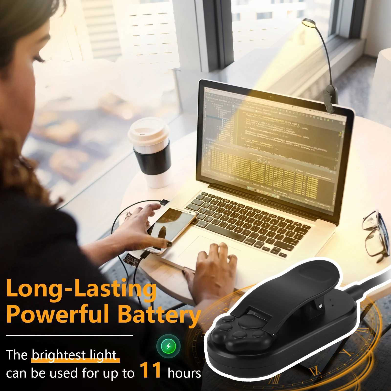 LED dimmable wireless desk lamp USB rechargeable reading light LED night light laptop light foldable book clip light M251114