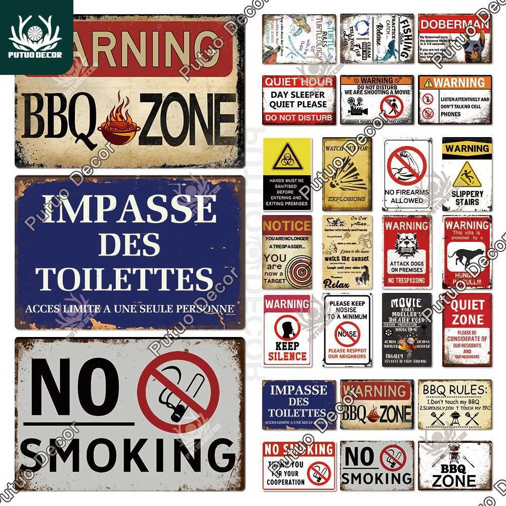 Putuo Decor Warning BBQ Tin Sign No Smoking Plaque Metal Vintage Poster Wall Art Decor for Garage Quiet Zone Home BackyardM251114