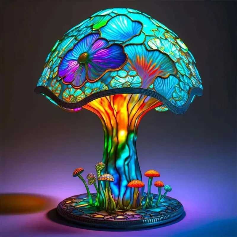 Stained Plant Series s Resin Colorful Bedroom Bedside Flower Mushroom Retro Table Night Lamp Atmosphere Light M251114