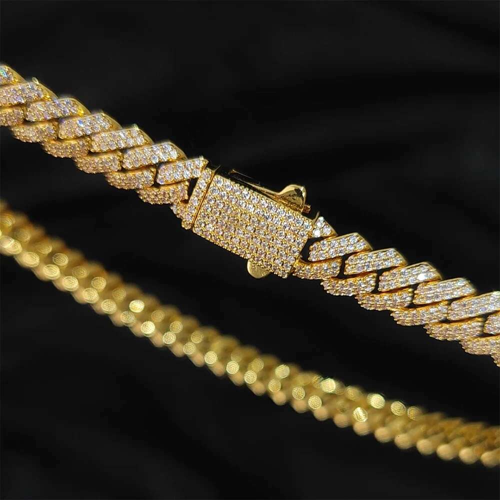 NUOYA Custom Clasp 8mm Diamond Cuban Chain Necklace 18K Gold Plated Prong Cuban Link Chain Hip Hop Fashion Jewelry