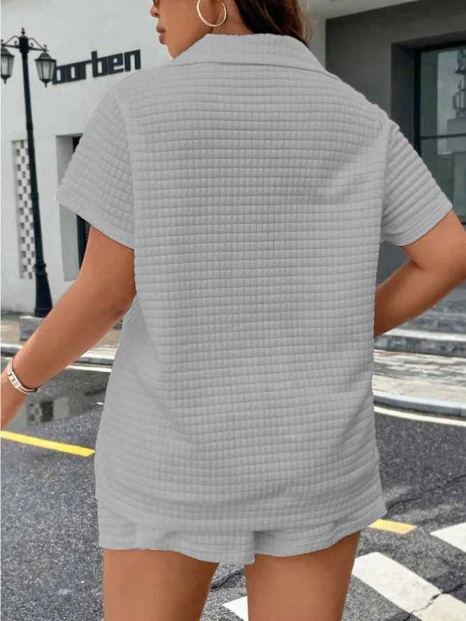 Womens summer white short Sve 2-piece fashionable zipper T-shirt top+shorts casual home two-piece set womens sportswearXJ250414