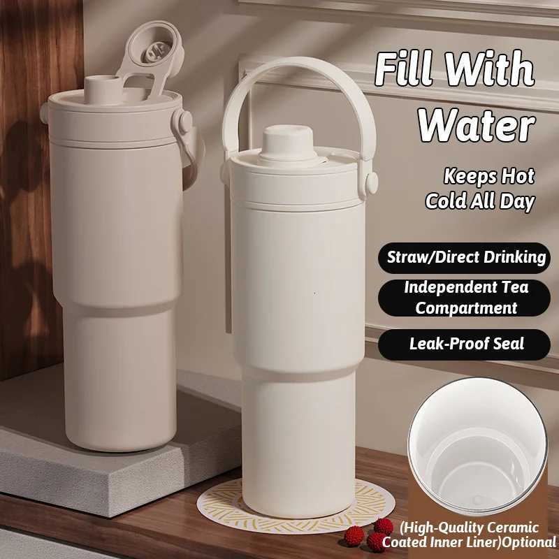 750ml Vacuum Flasks Thermoses With Straw Handle Thermal Mug Water Bottle 316 Stainless Steel Insulating Tumbler For Car C251114