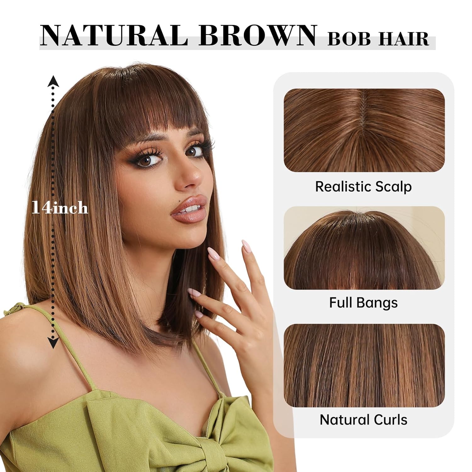 Blonde Highlights Bob Wigs for White Women Short Light Brown Wig Straight Lace Front Wig Natural Hairline Synthetic Heat Resistant Wig for Cosplay 12I