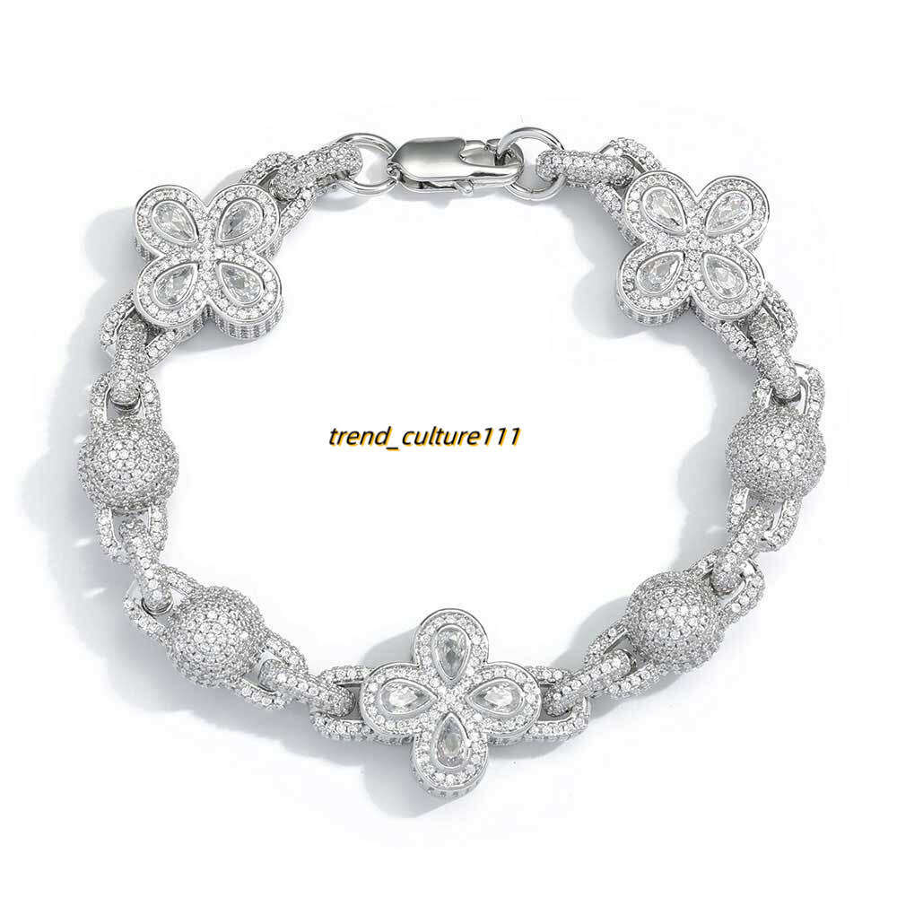 Hip hop full Moissanite bubble bead chain clover high-end men's bracelet accessories