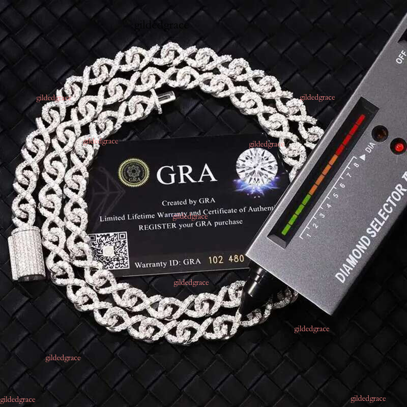 Fashion Design 9mm Width Solid Sier Ice Out Moissanite Cuban k Chain Mans Hip Hop Necklace