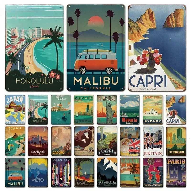 Vintage Travel Cities Metal Tin Signs PARIS IMALIBU CHICAGO Iron Painting Retro Posters Home Wall Art Decor Room DecorationM251114