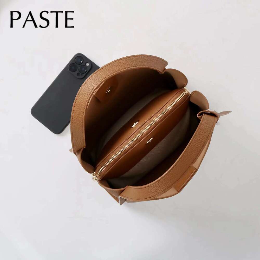 Advanced And Trendy First Layer Cow Leather Bucket Tote Grey Top Quality Thick Cowskin Commuter Female Shoulder Bag For Shopping