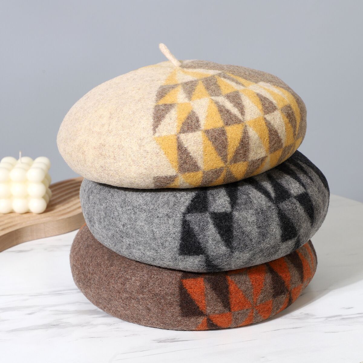 New Fashion Versatile Rabbit Hair Beret Trendy Korean Pattern Splicing Wool Hat Women's Autumn and Winter Bud Hat
