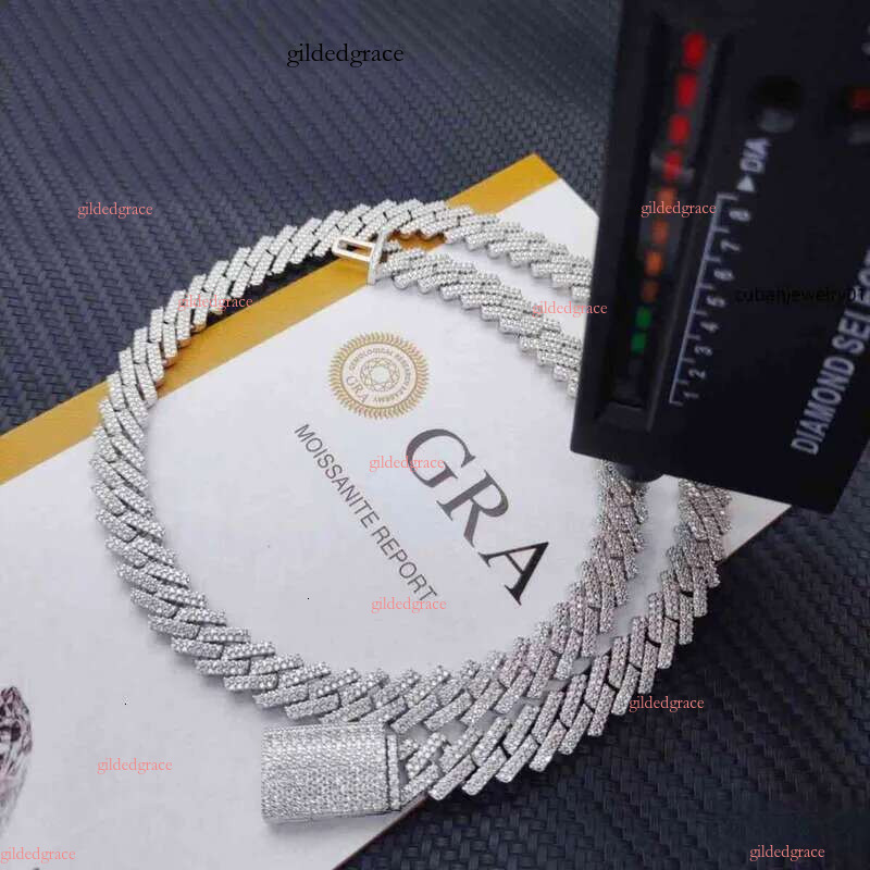 pass test 8-14mm wide GRA moissanite dia gold Sterg Sier cuban k chain for Men Hip Hop necklace men aaa