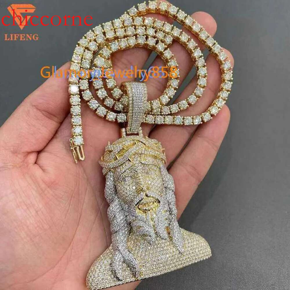 Custom Hip Hop Mens Jewelry Vvs Moissanite Iced Out Jesus Sterg Sier Gold Rapper Pendant Necklace