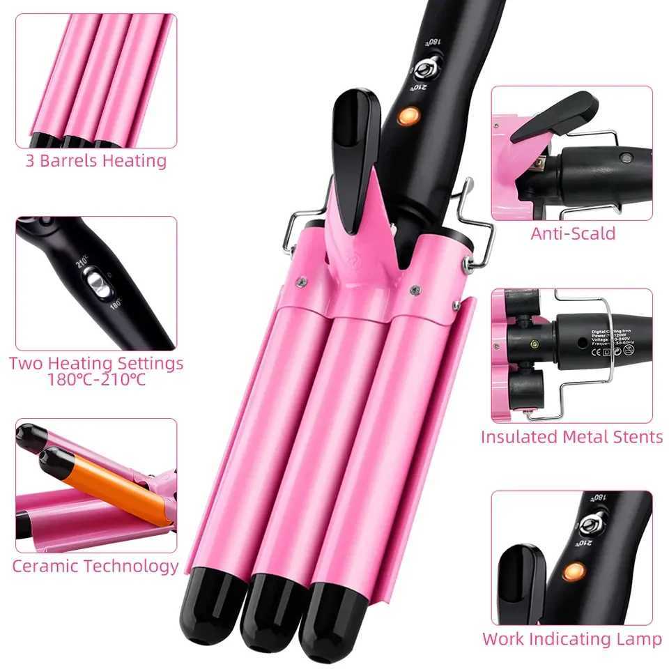 3 Barrel Curling Iron Hair Crimper Portable Temperature Adjustable Ceramic Wave Iron Wand Curler DIY Curly Hair StylinT251114