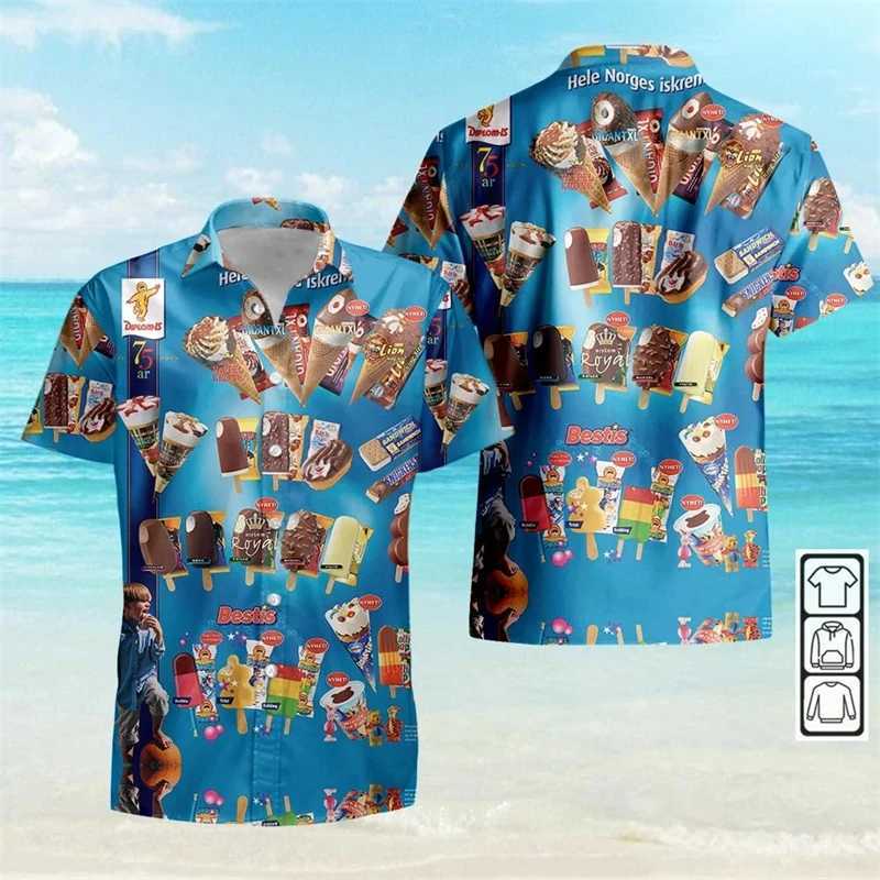 Retro 80s and 90s clothing 3D printing fashion cool ice cream shirt beach party top short sleeved summer mens shirt mens top W250414