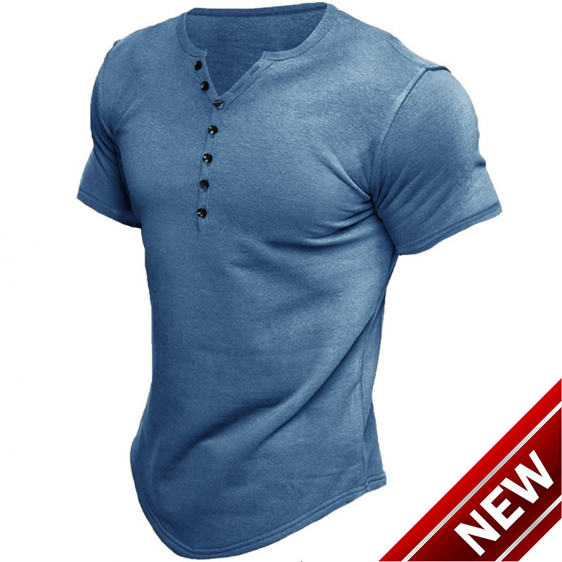 2025 summer new mens Henry Shirt Short Sleeve mens solid T-Shirt Top