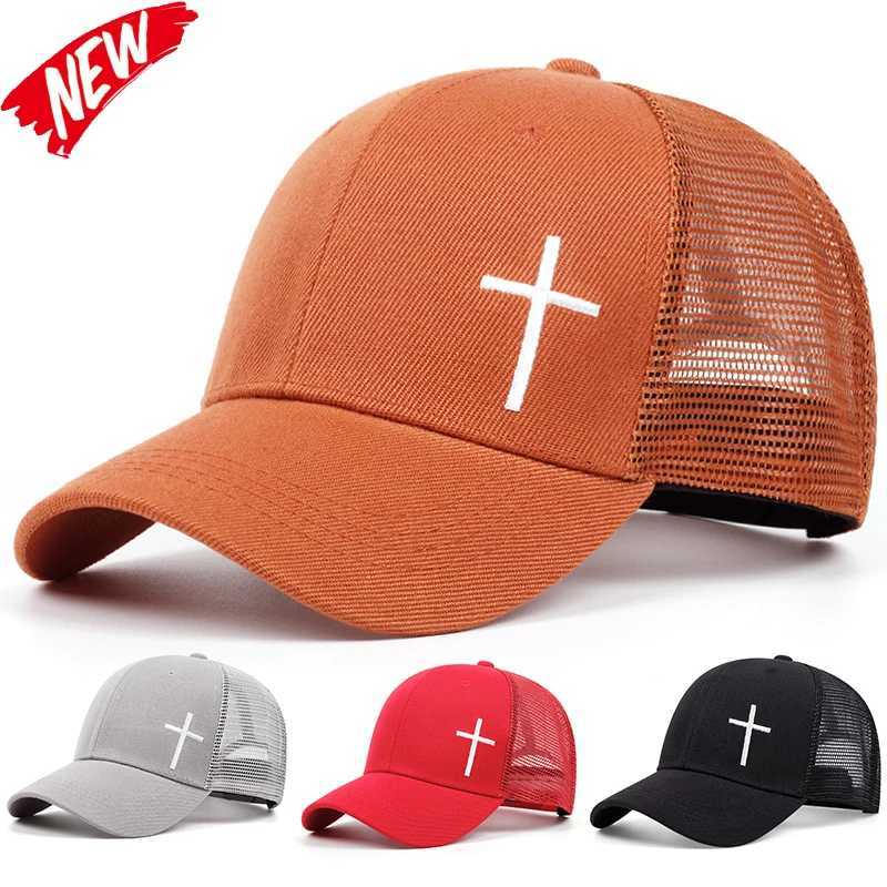 Mens cross embroidered mesh cap breathable baseball cap hip-hop cap summer casual truck cap unisex buckle cap W250414