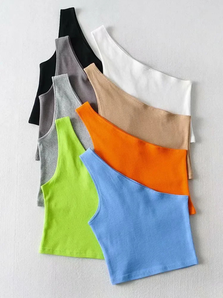 Single shoulder Cropped Tanks summer sleeveless Camis sexy Oblique collar elastic tight corset slim crop top tube women 250414Z