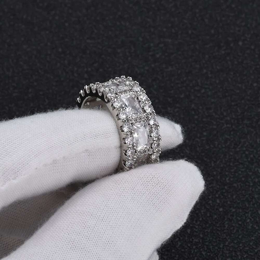 Sparkling Lab VVS Diamond 925 Silver Ring Jewelry Double Row Stone Moissanite Eternity Ring For Women And Man