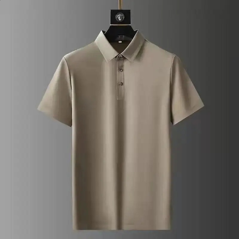 The latest polo collar suit elastic ultra-thin speed dry ice silk short sleeve two-piece high-end mens lapel suit 250409