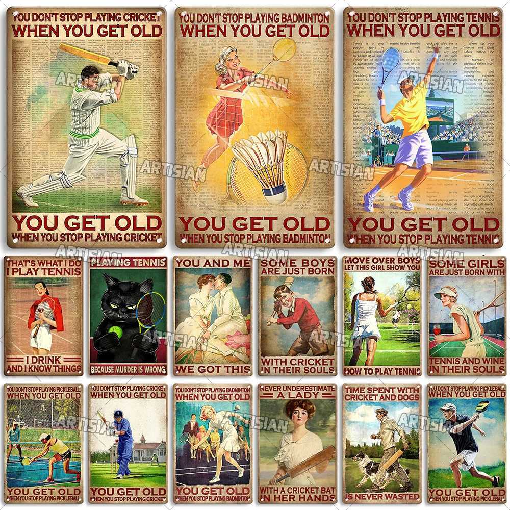 Artisian SPORT Metal Sign Tennis Tin Poster Decorative Plate Badminton Cricket Pickleball Plaque Wall Decor Garage Bar Pub ClubM251114
