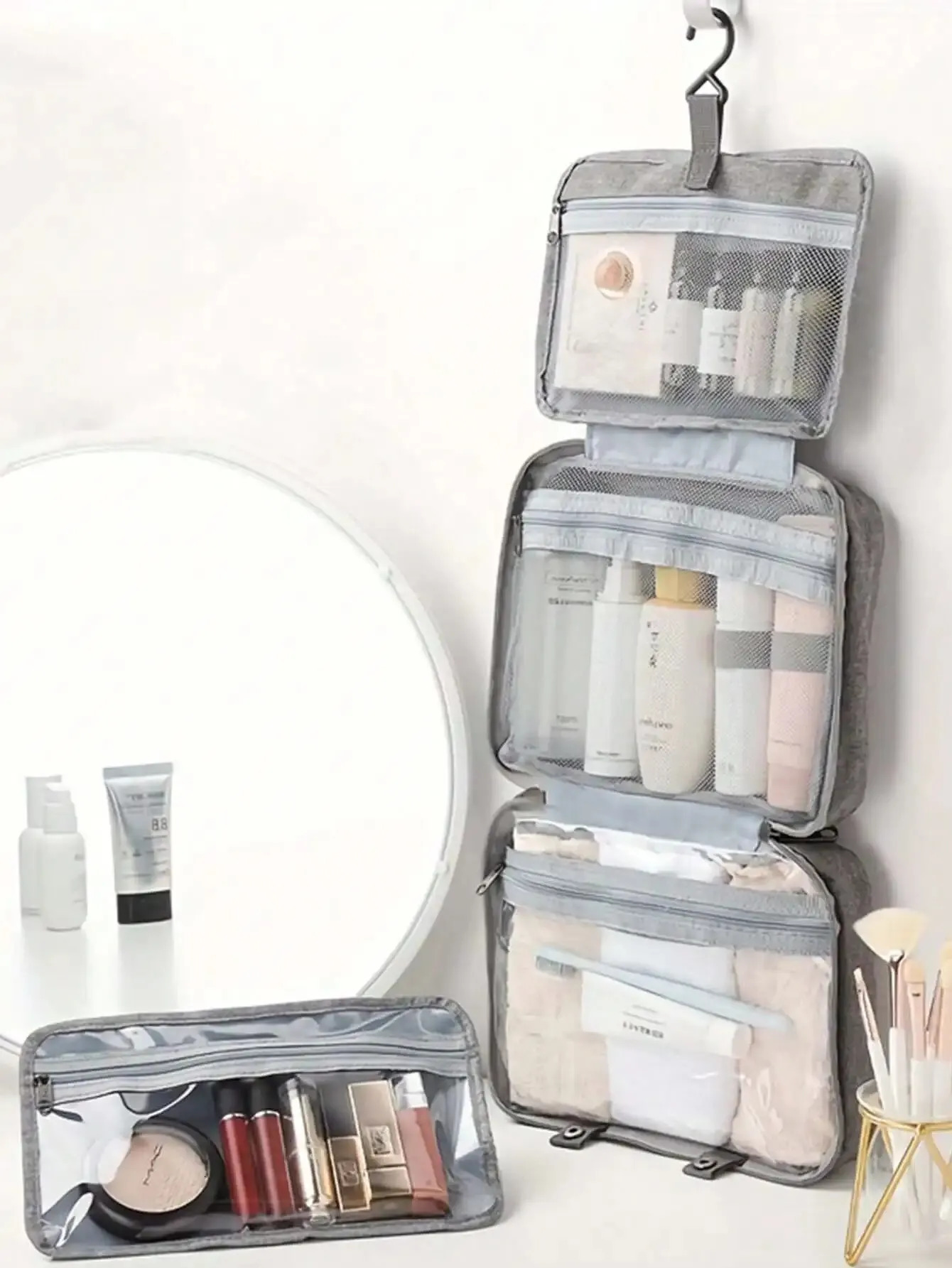 1pc Multi-Functional Foldable Dry And Wet Separation Toiletry Bag Storage Bag Cosmetic Bag Suitable For Women And Girls Travel 250407