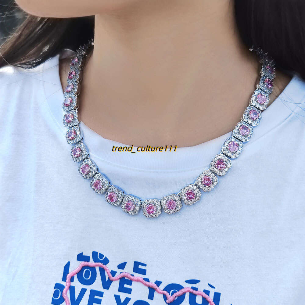 Hip hop for women, 12mm flip button, colorful Moissanite rock sugar necklace, trendy brand, personalized men's necklace