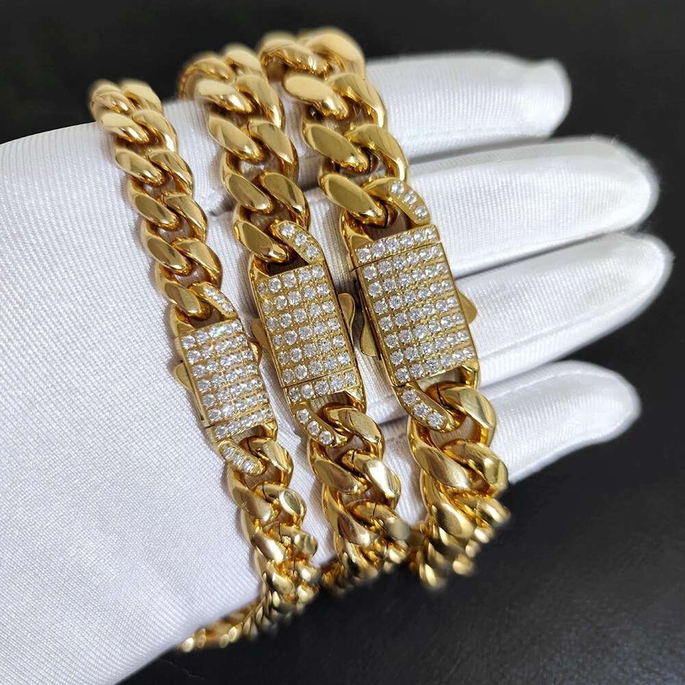 Hip Hop Jewelry 8MM Miami Cuban Link Chain with Diamond Clasp 18k Gold Plated Stainless Steel Cuban Chain Necklace