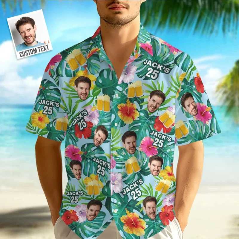 Customized Birthday Hawaiian Shirt Birthday Party Personalized Face and Age Short Sleeves Fun Gifts Blonde Singles Party Top W250414