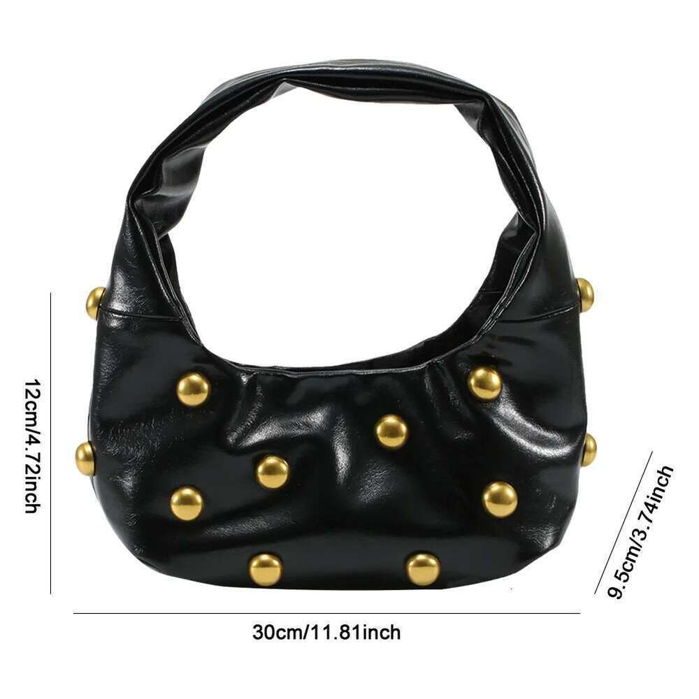 Women PU Rivet Shoulder Trendy Underarm Adjustable Strap Cool Sg Punk Style Satchel Purse Outdoor Travel Bag