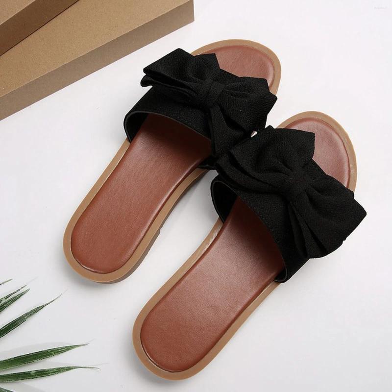 Sandals Bohemian Style Women Beach Slippers With Big Bowknot Lightweight Round Headed Flat Slide For Home Summer 2025 zhanyishengli