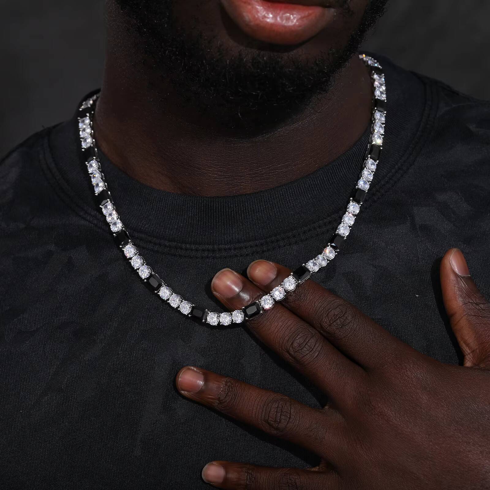 New Arrival Rapper Jewelry Sterling Silver 925 Classic 4 Prong Setting Black Zirconia Tennis Chain for Party