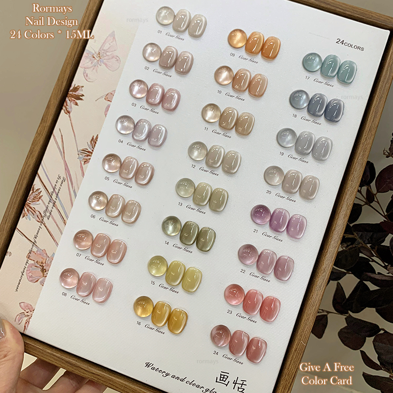 Rormays Fashion gel Polishing 24PCS Mixed Clearcoat Cat's Eye gel Semi permanent Immersion UV LED Nail Dream Salon Primer Finish Kit Wholesale Fa