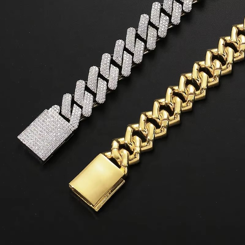 Hip Hop Jewelry 20MM 14K Gold Plated Iced Out CZ Prong k Necklace Dia Cuban Chain