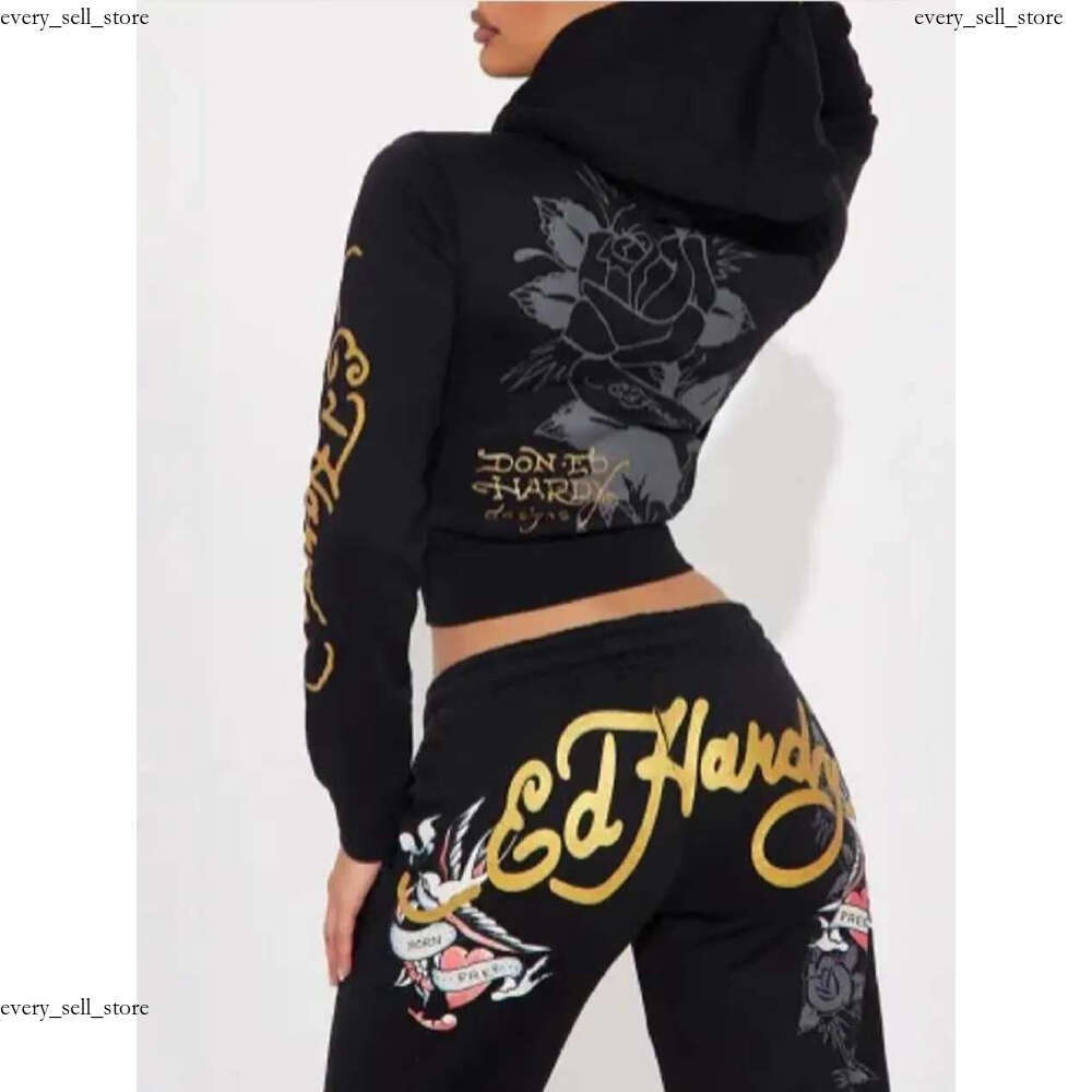 edhardywomen Womens Tracksuit Set High-Quality Y2K 2-Piece Jogger Pants & Zipper Hoodie - Letter Print Sweatsuit Lounge Wear C260312