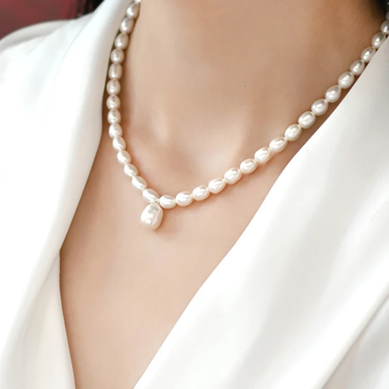 ASHIQI Natural 5-6mm Baroque Pearl Choker Pendant Necklace 925 Sterling Silver Fashion Jewelry for Women 250407