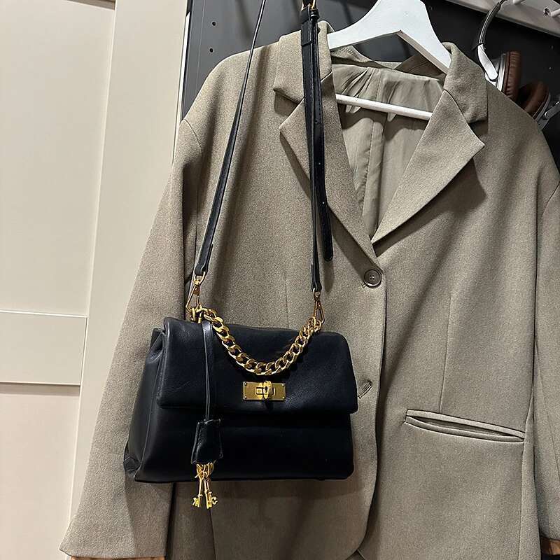 Vintage Crossbody Bag For Women - Solid Color Handbag With Designer Lettering & Commuter Style