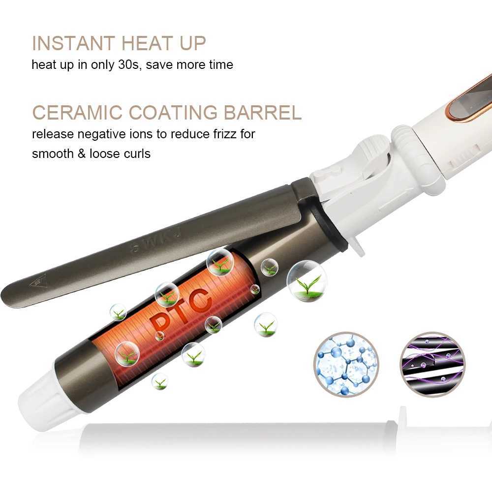 Ushow Curling Iron with Tourmaline Ceramic Technology and Digital Controls with Heat Resistant Silicone MatT251114