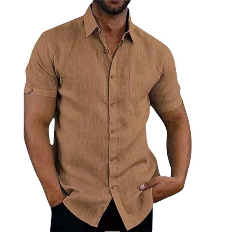 2025 Designer Polo Summer Polo Solid Short Sleeve Button Linen Shirt Men Clothing