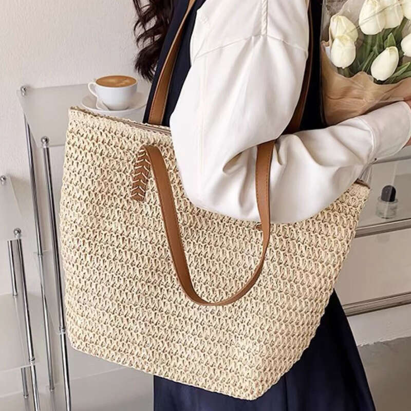 Handmade Beach Bag Ins New Summer Vacation Style Large Capacity Handbag Shoulder Straw Woven Bag Kq2