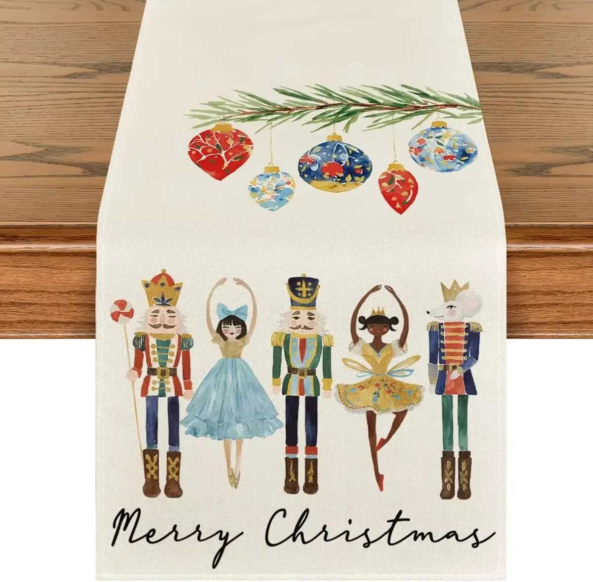 Christmas Christmas linen table flag watercolor walnut clip Christmas home decoration farmhouse dining tablewaterproof stain resistant Y251113