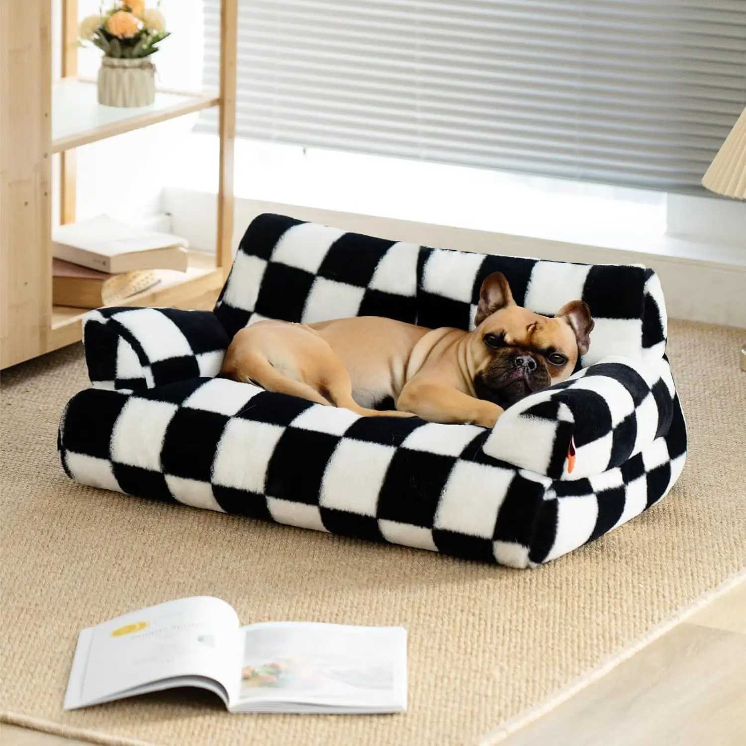 Mewoofun pet sofa bed 26 19 13 inches washable cat bed suitable for medium-sized and small dogs cats up to 25 pounds fluffy cat sofa black and white X