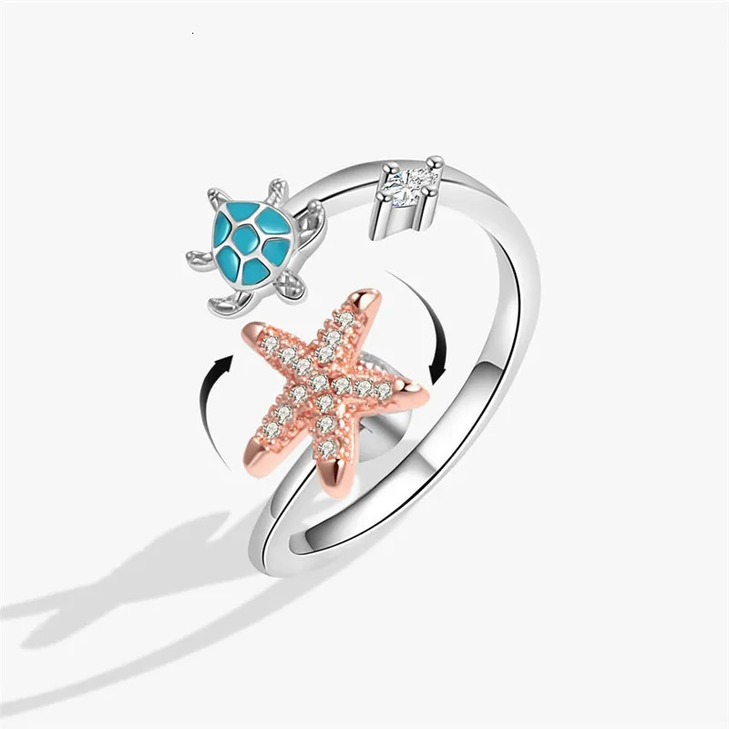Bohemia Anti Stress Anxiety Fidget Spinner Starfish Turtle Finger Ring for Women Summer Holiday Jewelry Rotating Freely Rings 251113