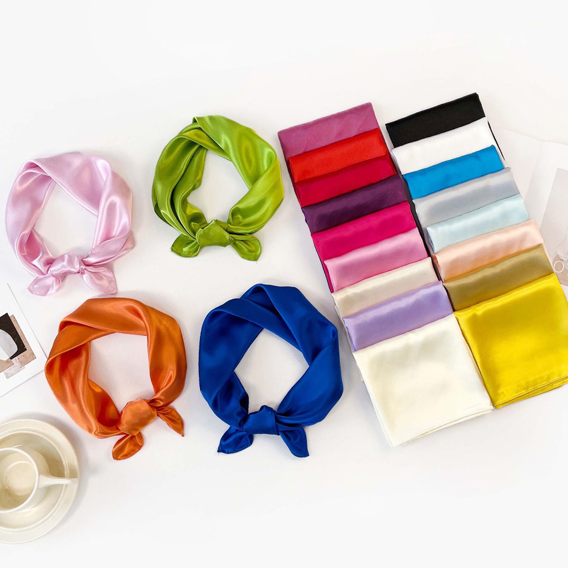 K388 60cm silk scarf solid color small square scarf imitation silk hair tie satin shawl neck scarf professional scarf headscarf cross-border wholesale