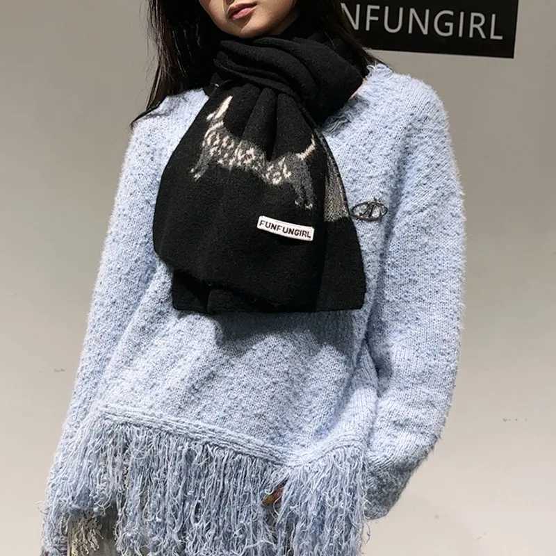 Luxury Korean Version Wool Blend Puppy Jacquard Scarf Women Men Warm Versatile Soft Muffler Autumn Winter Thick Shawl Thermal Scarves Y251114