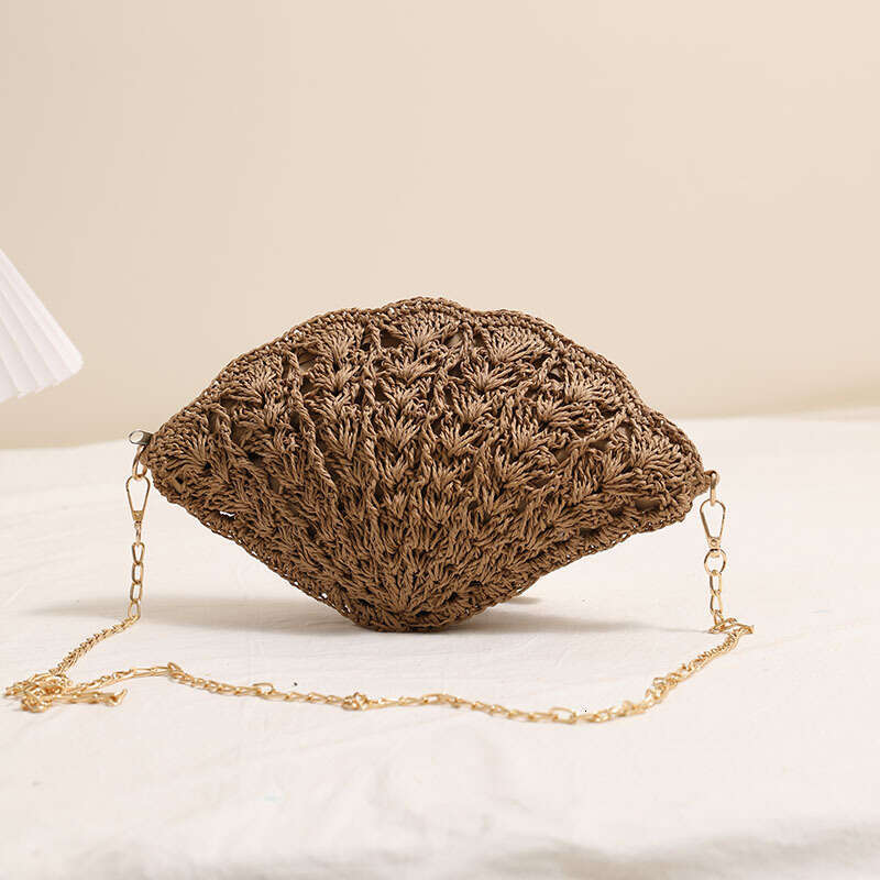 Handmade Beach Bag Fairy Shell Crossbody New Fashionable Hollow Fan Shaped Straw Woven Women's Seaside Vacation Beach Bag Kq2
