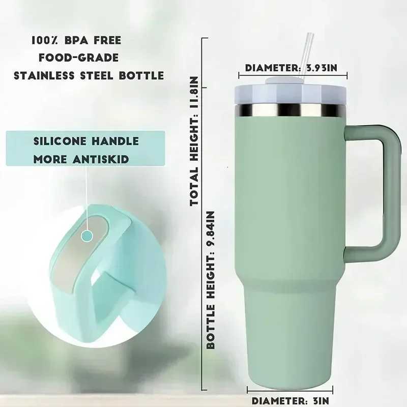 1200ML Stainless Steel Car Cup Large Capacity Water Cup with Handle and Straw Double-walled Insulated Travel Mug C251114