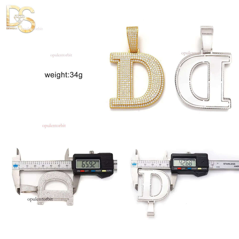 High quality chilled VVS Moissanite 14k gold and sier plated initial hip-hop letter D pendant